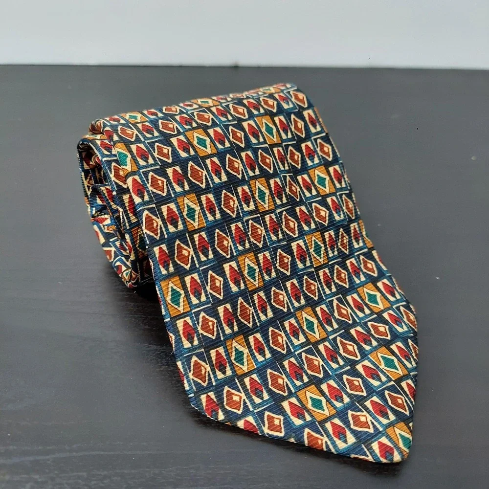Vintage Brooks Brothers Makers Tie Mens Blue All Silk Geometric Classic‎ USA
